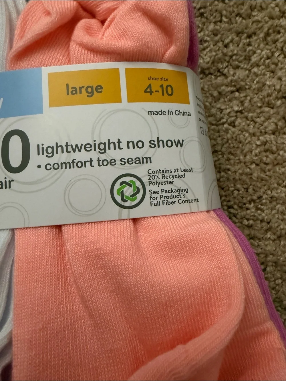 Wonder Nation Girls' Lightweight No Show Socks, 20-Pair Pack Large, Shoe Size 4